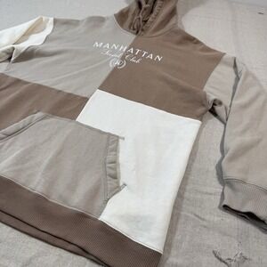 Hollister Hoodie Women's Large Manhattan Social Club Y2K Tan‎ Taupe & Ivory